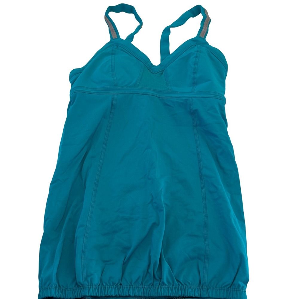 Lululemon Teal Blue Bubble Hem Tank Top Built-In Bra Zipper Pocket